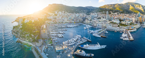Sunset view of Monaco, a sovereign city-state on the French Riviera, in Western Europe, on the Mediterranean Sea