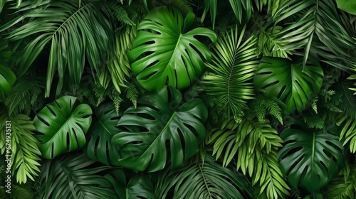 Green leaves background Green tropical monstera lea AI generated illustration