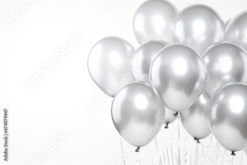 Reflective metallic balloons gathered closely, shimmering under soft light. Celebration accessories.