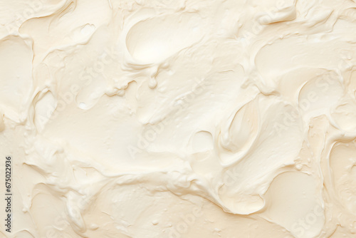 Close up detail of milk vanilla white creamy ice cream surface and texture is swirled and mixed, abstract background and wallpaper. Generative AI.