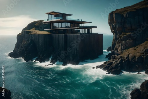 A sea-facing house atop rugged cliffs, where nature's drama unfolds.