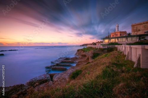 the sea is seen as it sits on the shore of a coast: Anzio