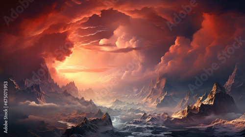 Color Storm Clouds Over Snowy Mountains, Background Image, Hd