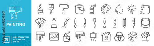 Collection of painting related icons, various painting tools, paint icons ,vector icon template editable and resizable EPS 10