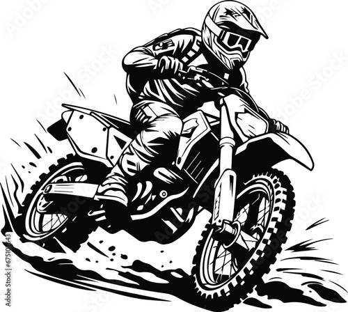 Motocross Dirtbike Racing Logo Monochrome Design Style