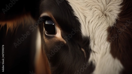 Close up of beautiful eye of a brown cow. 