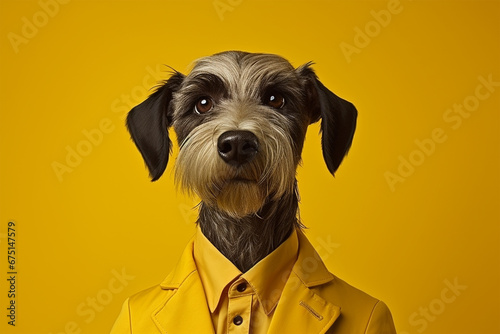 A dog in a uniform and tie