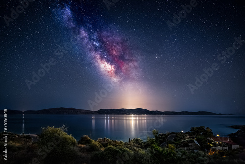 Milky Way over Hydra island in Greece