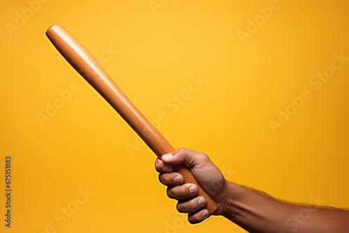Close-up of a hand holding a baseball bat