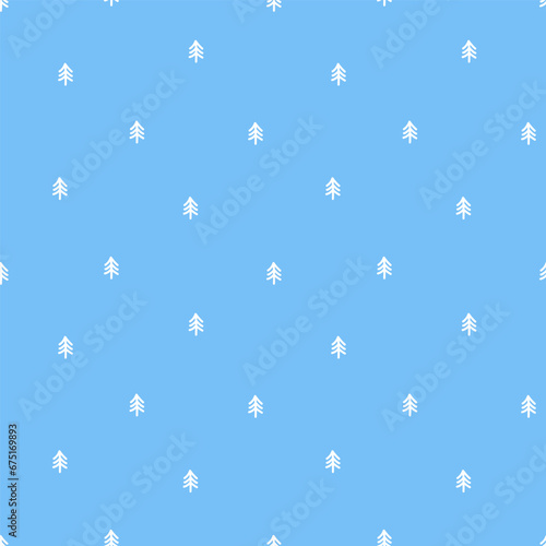Blue seamless pattern with white tiny tree