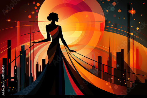 Colorful cubism geometric art deco style woman creative silhouette.
