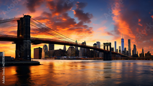 New York City sunset over manhattan and brooklyn