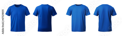 realistic set of male blue t-shirts mockup front and back view isolated on a transparent background, cut out