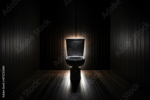 Ceramic toilet in a dark room with lighting.. Generated by artificial intelligence