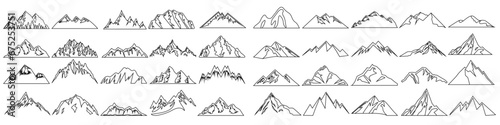 Mountains icon vector set. hike, travel illustration sign collection. camping symbol.