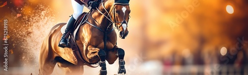 equestrian jumping with blurred background, esquietrian illustration, Generative Ai 