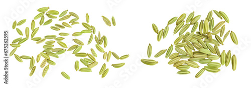 Dried fennel seeds isolated on white background. Top view. Flat lay