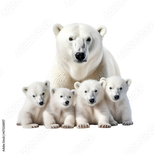 Polar bear family on transparent background PNG. Environmental conservation and global warming reduction concept.