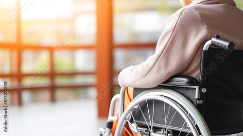 Close up of older woman sitting in wheelchair taken care of in hospital, older people disability rehab healthcare concept, elderly healthcare concept