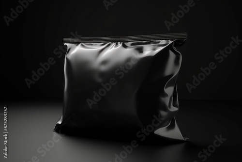 3D render illustration of a black sachet bag template. Generative AI