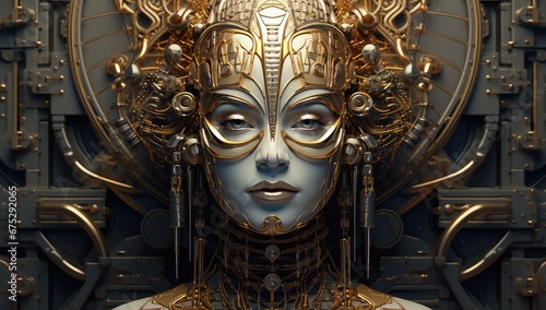 Antyczna bogini w złotym ozdobnym nakryciu głowy