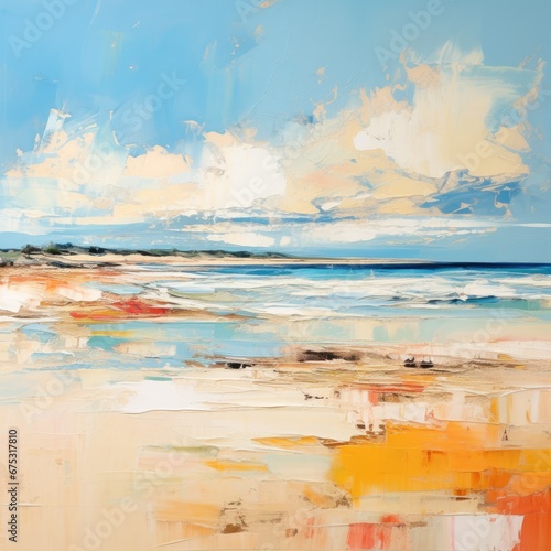 An abstract painting of a summer beach.