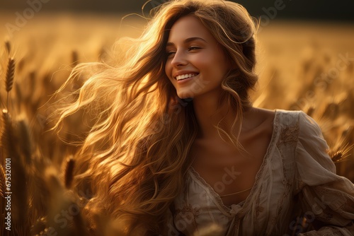 Piękna dziewczyna na polu pszenicy. 
