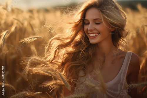 Piękna dziewczyna na polu pszenicy. 