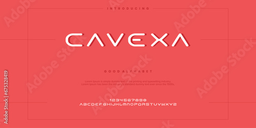 Cavexa Modern minimal abstract alphabet fonts. Typography technology, electronic, movie, digital, music, future, logo creative font. vector illustration