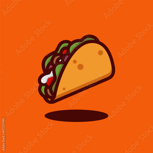 taco vector illustration, isolated on orange background 
