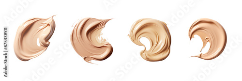 Set of Close-up of a smear of liquid foundation or bb cream isolated on transparent or white background