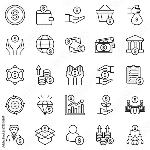 Dollar icon set. Money, wallet, payment, bank, fund, earnings, income, currency, business and more. vector illustration on white background