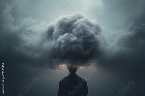 Dark cloud hovering over a person depicting sadness, loneliness, depression or trauma