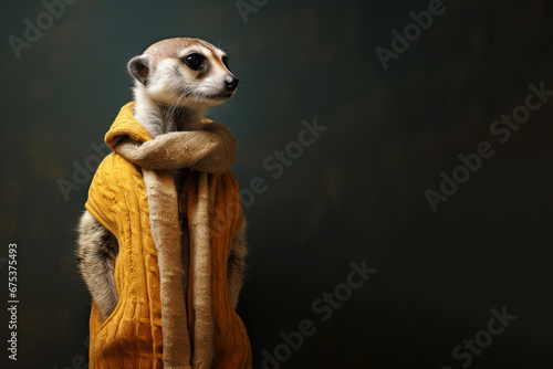 Cute meercat oil paint. Greeting card with animal. Wildlife concept