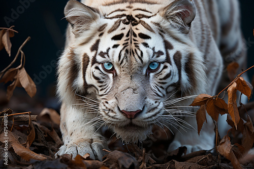 White Elegance: A Captivating Photo of a Tiger with Blue Eyes