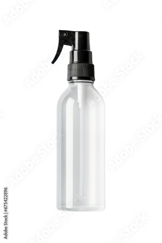 Empty mock-up spray bottle of setting spray on an isolated white background.
