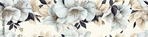 Seamless pattern with hand drawn magnolia flowers.