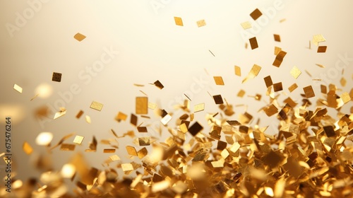 Shower of 3D Golden Confetti: Enhance your projects with our isolated 3D gold party popper and stunning golden confetti collection.