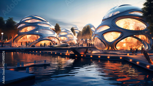 Futuristic architectural concept with floating structures