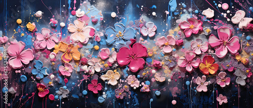 fondo de pintura floral en tonos rosas y azules de trazos gruesos de tonos pastel