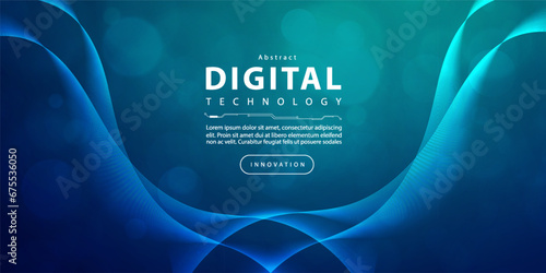 Digital technology Ai big data blue green background, cyber nano information, abstract communication, innovation future tech data, internet network speed connection lines dots, illustration vector 3d