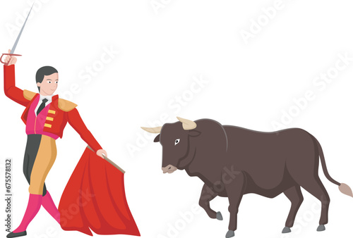 Cute bull and matador cartoon