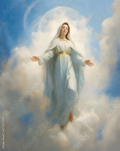 Portrait of our lady of grace, Virgin Mary in sky