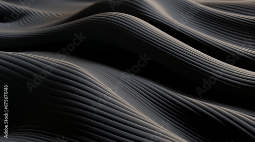 Abstract futuristic dark black background with wave design Realistic 3D wallpaper with luxury flowing lines. Elegant backdrop for poster, websites, brochures, banners, apps, etc.