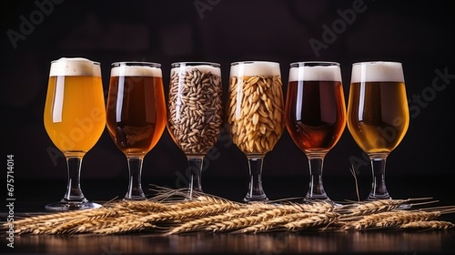 Glasses with various malted grain, wheat.