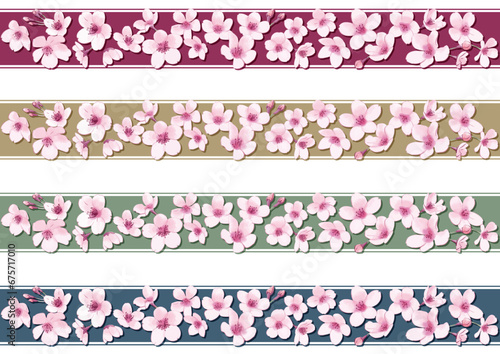 桜の飾り帯セット。水彩絵の具の和風素材。