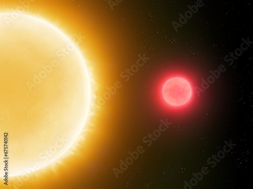 Red dwarf star near the sun. Comparison of luminosity and sizes of stars of different classes.
