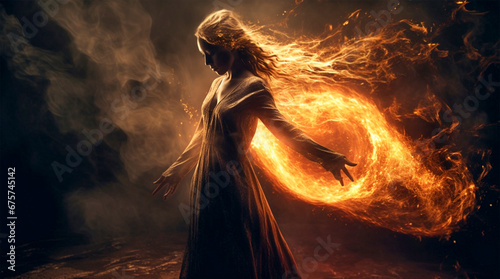 Woman dancing with fire