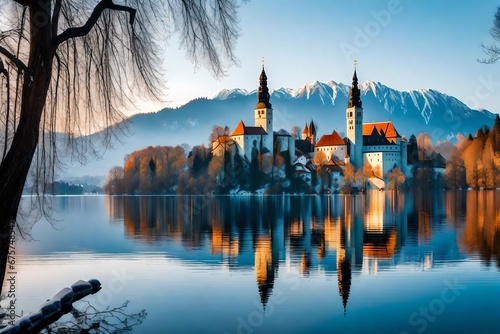 Beautiful view of famous Bled Island 