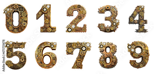Set of numbers in steampunk style, generative AI